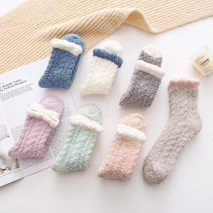 Thick coral fleece thermal socks for winter in assorted pastel colors for home wear