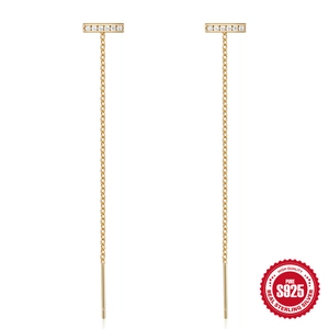 Orecchini minimalisti in argento S925 a catena lunga con pendenti in zirconi scintillanti