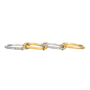 Multi-layer stacked ring set in gold and silver stainless steel with pavé zircon