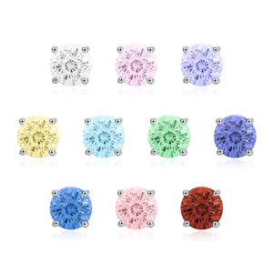 Sparkling S925 sterling silver stud earrings in 10 vibrant colors with round cut gems