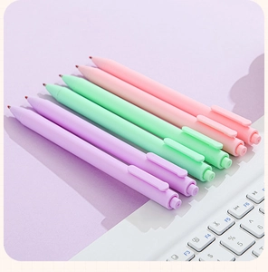 Set of six macaron colored gel pens in pastel purple, mint green and soft pink colors