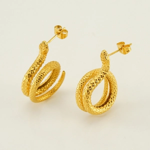 Elegant 18K gold plated stainless steel snake earrings with detailed scale texture