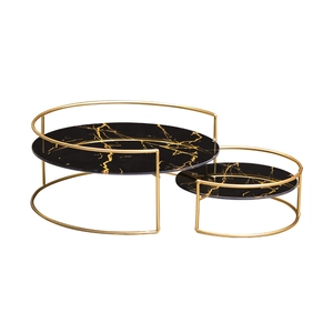 Organizador de baño nórdico de metal dorado con bandejas de textura de mármol negro
