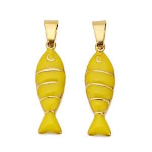 18K gold plated yellow enamel fish charms for DIY handmade necklaces and jewelry
