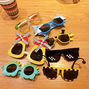 Funny cartoon party sunglasses set for kids featuring animal and windmill shapes