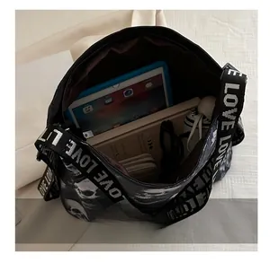 Spacious nylon tote bag interior showing capacity for tablets and daily essentials