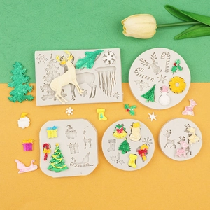 5pcs Christmas silicone mold set featuring reindeer, cedar trees and snowflakes for DIY baking