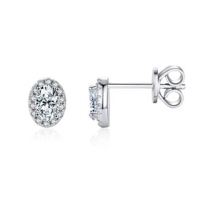 Elegant S925 sterling silver oval halo stud earrings with brilliant zircon stones