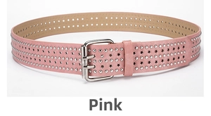 Pink punk style wide belt featuring silver star cutouts and round metal rivets