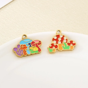 Colorful enamel mushroom pendants in stainless steel for DIY jewelry making and crafts