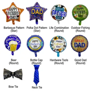 Assorted Father's Day foil balloons set featuring stars and bowtie shapes for party decor