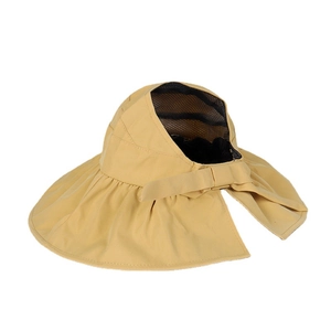 Breathable wide brim sun hat for women with ponytail hole and bowknot in ginger yellow