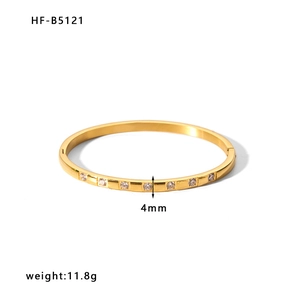 18k gold plated titanium steel bangle with 4mm width and white zircon inlay for women