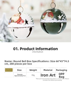 Detail of round Christmas iron bells with Santa and snowman patterns and hanging ropes