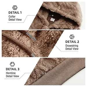 Brown heavy fleece hoodie featuring drawstring hood, ribbed hem and soft sherpa texture