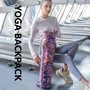 Sac de yoga étanche avec imprimé feuilles tropicales violettes et sangle