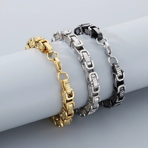 Pulsera de cadena bizantina vintage punk de acero inoxidable en colores oro, plata y negro