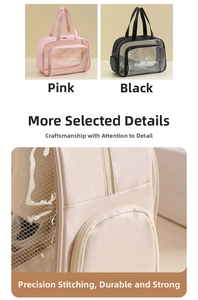 Close-up of waterproof dry wet separation travel wash bag with premium stitching details