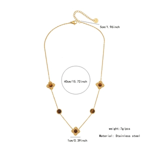 Detailed view of 40cm stainless steel necklace with brown stones and size dimensions