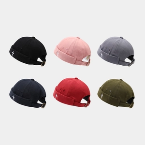 Cotton Docker Hat Brimless Miki Beanie With Cross Embroidery Adjustable Metal Buckle Retro Streetwear For Men Women