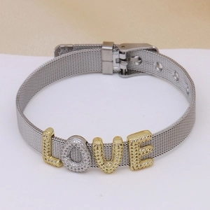 Zilveren roestvrijstalen mesh armband met fonkelende LOVE-letterbedels voor dames