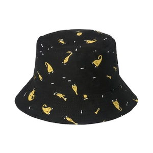 Damen Fischerhut in Schwarz mit gelbem Entenmuster und modischem Sonnenschutz Design