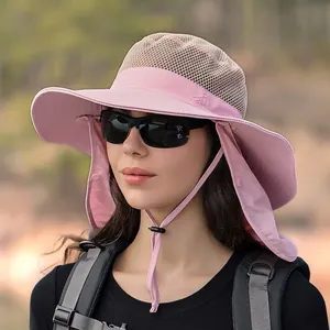 Chapeau de soleil rose à large bord avec protège-nuque et maille respirante femme