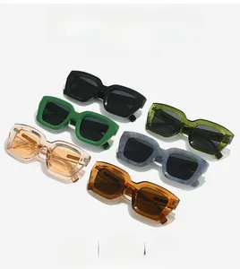 Detailed top view of square sunglasses collection in six stylish multi-color frames