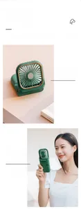 Three-in-one folding portable fan in dark green for handheld or desktop use
