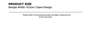 Size guide for minimalist twist bangle showing 0.3cm width and adjustable open design