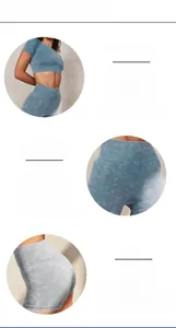 Détail de l'entrejambe sans couture et du tissu extensible à taille haute du set de yoga