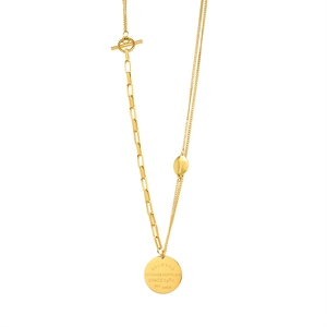 Elegant 18K gold plated stainless steel necklace with round pendant and OT toggle clasp