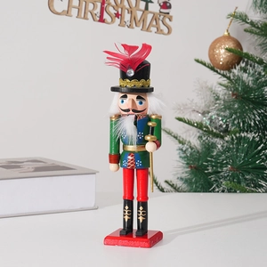 20cm wooden nutcracker soldier with red feather hat and scepter for Christmas decor