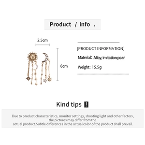 Detailed size specifications of retro celestial earrings with pearls and long tassels