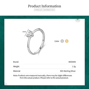 Minimalist s925 sterling silver ring with 5mm heart-shaped cubic zirconia diamond inlay