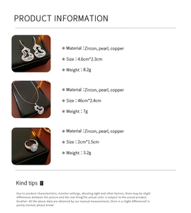 Detailed size chart and material specifications for zircon pearl gourd jewelry set