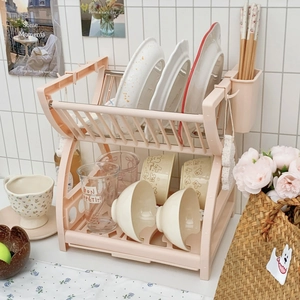 Dish Drying Rack Double Layer Plastic Kitchen Storage Organizer For Bowls Plates Cups Cutlery Modern Minimalist