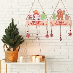 Christmas wooden gingerbread man and gnome door hanging ornaments with Merry Christmas sign