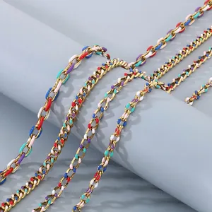 Colorful Enamel Stainless Steel Cuban Chain Necklace Gold Plated Versatile Fashion Jewelry Accessory For Men Women