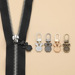 Five-color rabbit-shaped metal zipper pulls for bags and coats with easy hook attachment