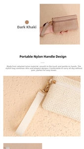 Detail der Handschlaufe und Strohgewebetextur an der Sommer Clutch Geldbörse