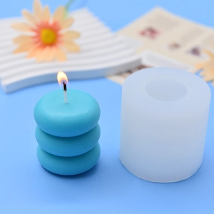 3-tier stacked ring silicone mold for DIY candles and soaps with sky blue finished candle