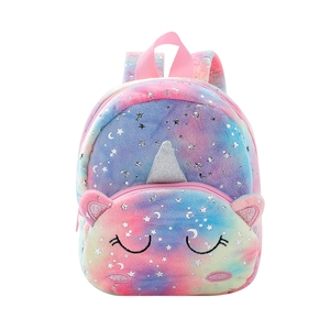 Plush unicorn shoulder bag with colorful tie-dye fur and silver star sequins