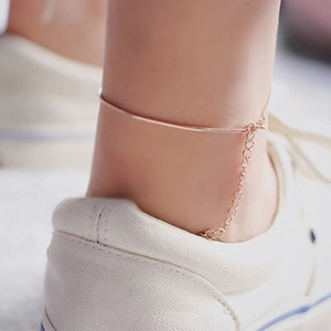 Rose gold snake chain anklet with minimalist long bar pendant in 18K titanium steel