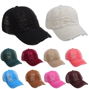 Distressed vintage cotton baseball caps with torn details in ten different colors