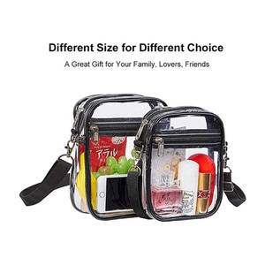 Transparent PVC crossbody bag set with black straps and two sizes for storage