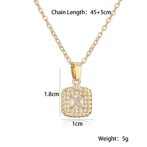 Detail showing 45+5cm gold chain necklace with square zircon pendant measurements