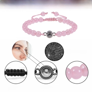 Rosa Kristallperlenarmband mit Ich liebe dich Projektion in 100 Sprachen und Kordelzug
