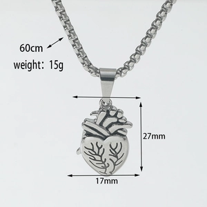 Ciondolo cuore anatomico argento 27x17mm con una catena lunga 60cm per coppia