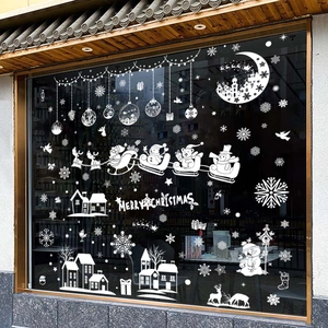 White Christmas window decals set with Santa, reindeer and snowman on glass